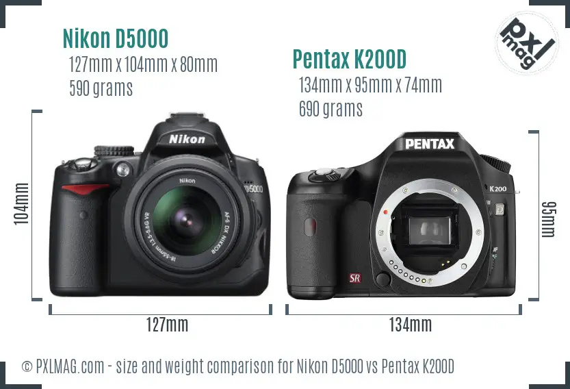 Nikon D5000 vs Pentax K200D size comparison
