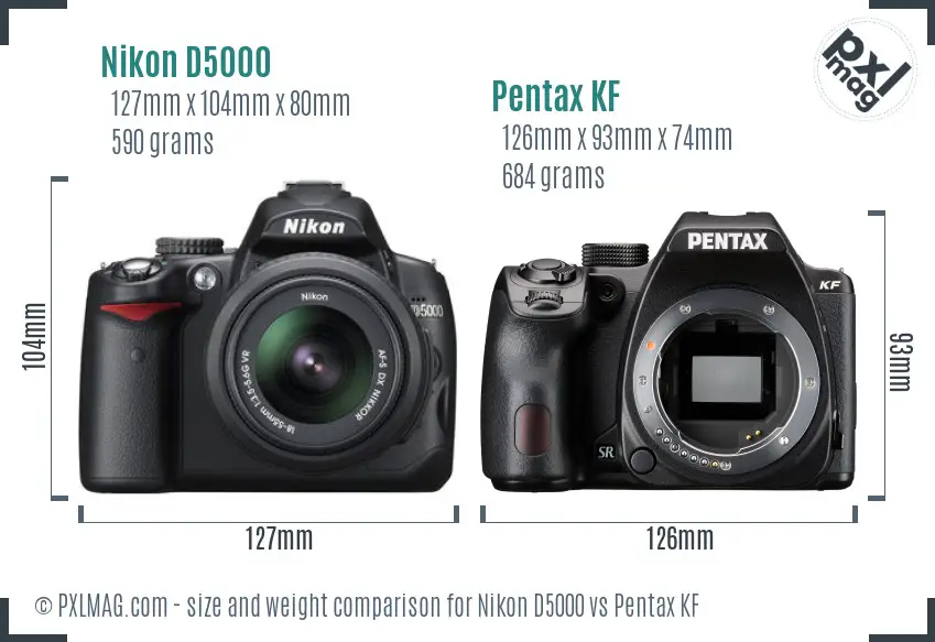 Nikon D5000 vs Pentax KF size comparison