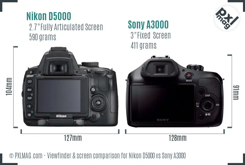 Nikon D5000 vs Sony A3000 Screen and Viewfinder comparison