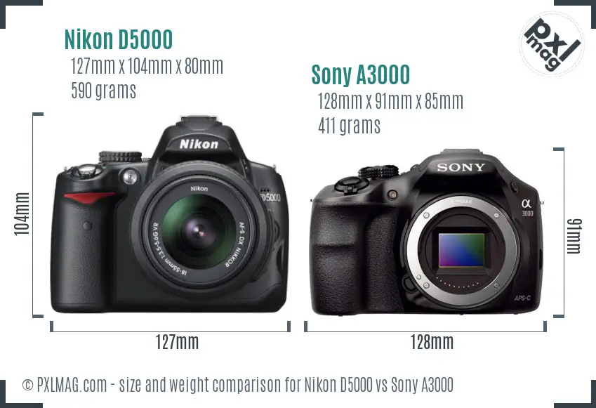 Nikon D5000 vs Sony A3000 size comparison