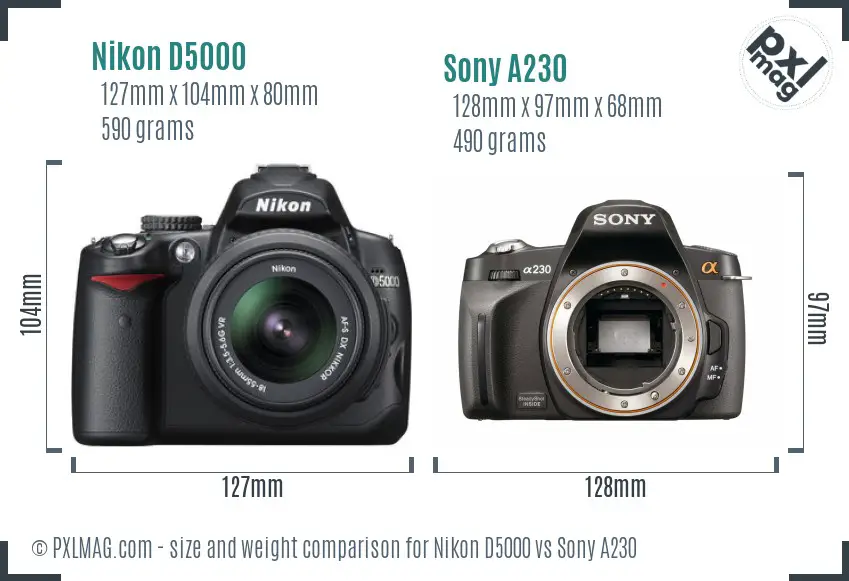 Nikon D5000 vs Sony A230 size comparison