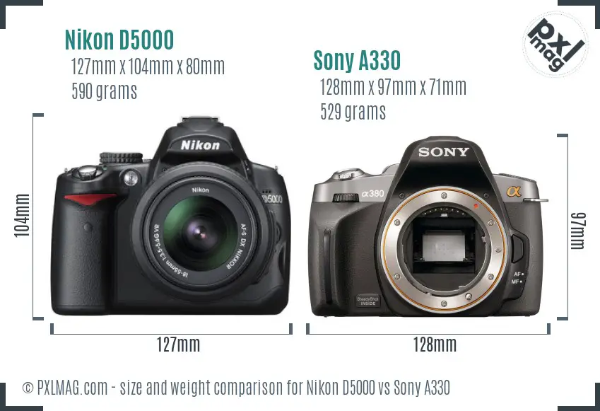 Nikon D5000 vs Sony A330 size comparison