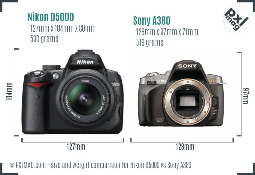 Nikon D5000 vs Sony A380 size comparison