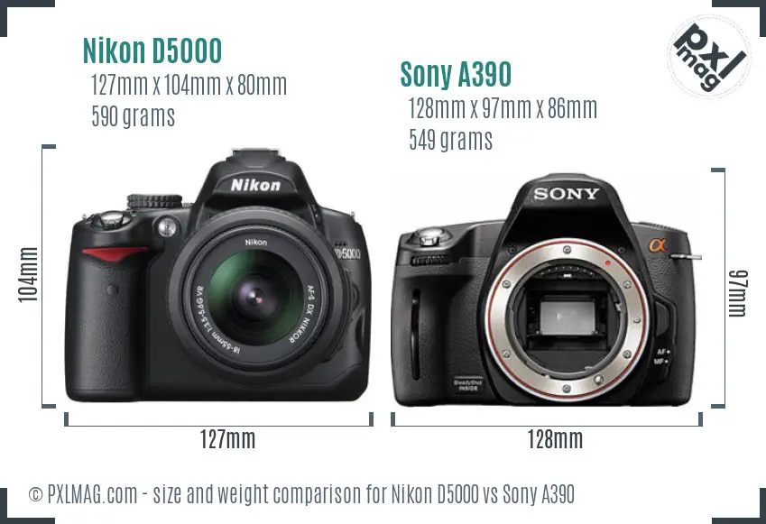 Nikon D5000 vs Sony A390 size comparison