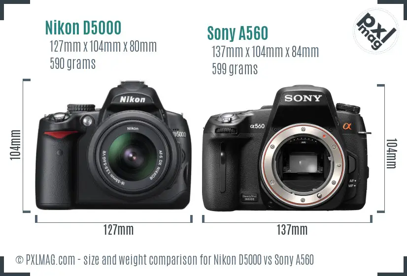 Nikon D5000 vs Sony A560 size comparison