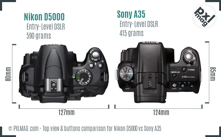 Nikon D5000 vs Sony A35 top view buttons comparison