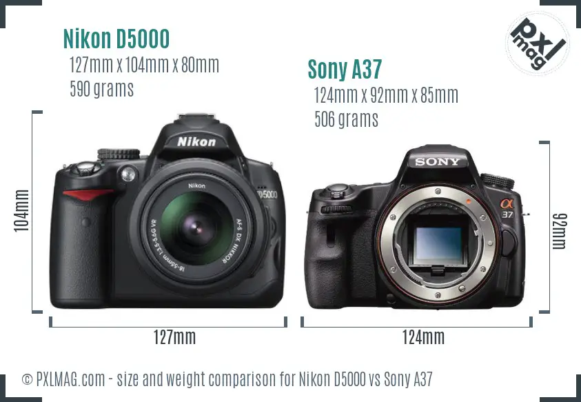 Nikon D5000 vs Sony A37 size comparison