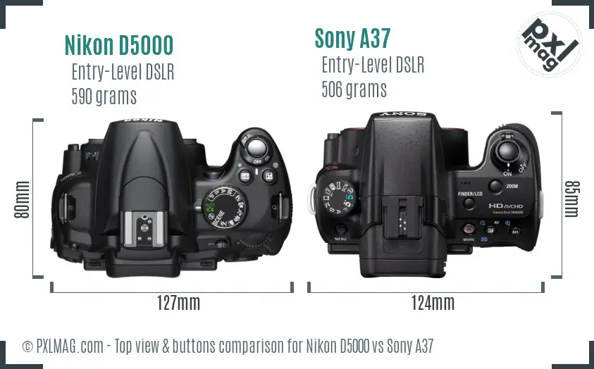 Nikon D5000 vs Sony A37 top view buttons comparison