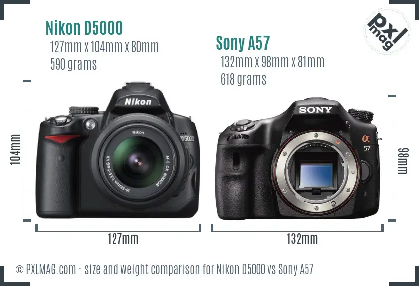 Nikon D5000 vs Sony A57 size comparison