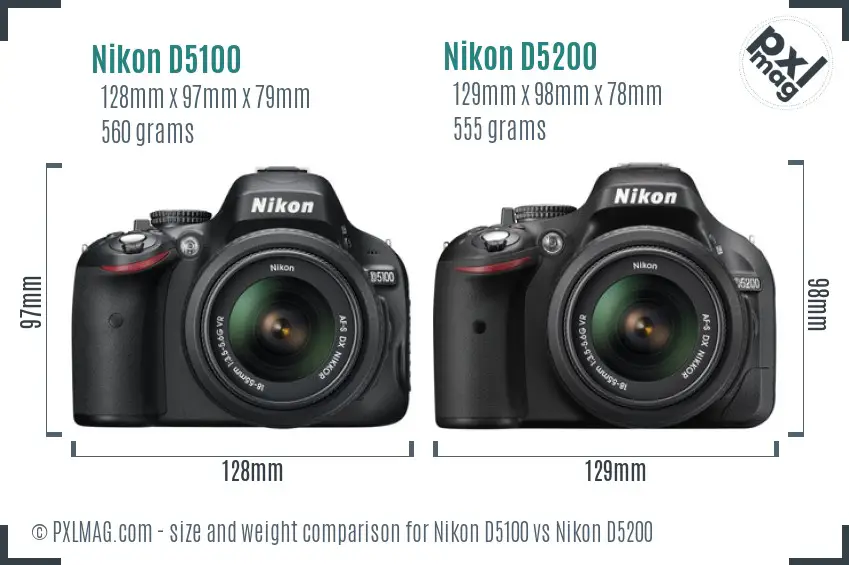 Nikon D5100 vs Nikon D5200 size comparison