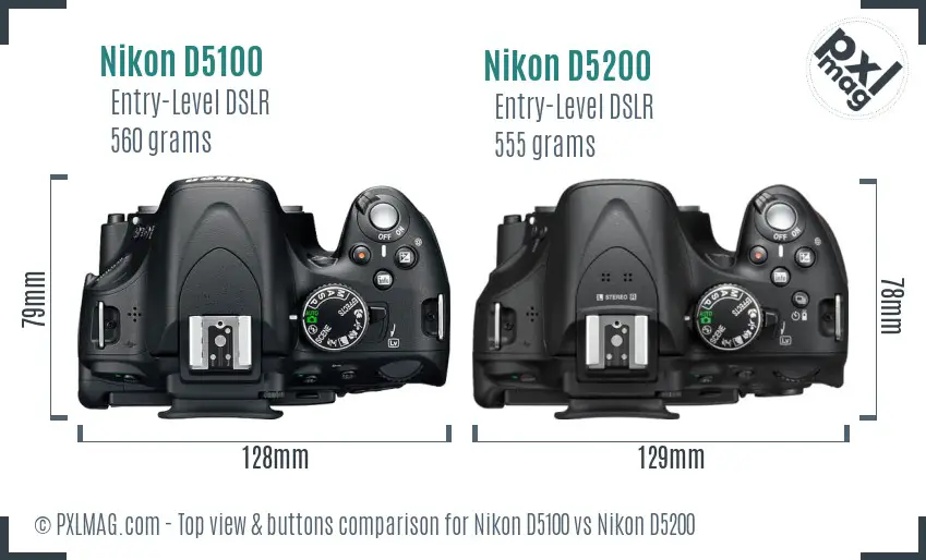 Nikon D5100 vs Nikon D5200 top view buttons comparison