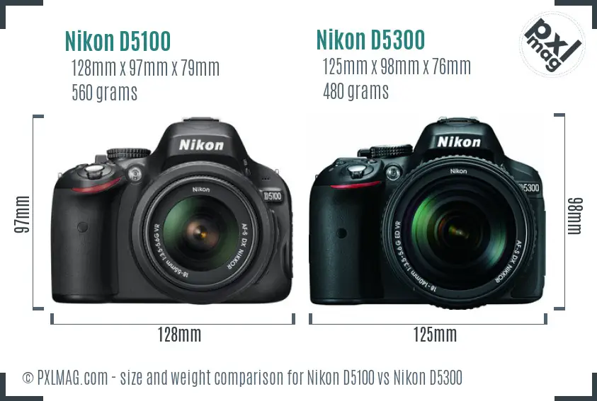 Nikon D5100 vs Nikon D5300 size comparison