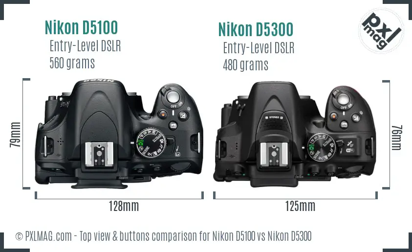 Nikon D5100 vs Nikon D5300 top view buttons comparison