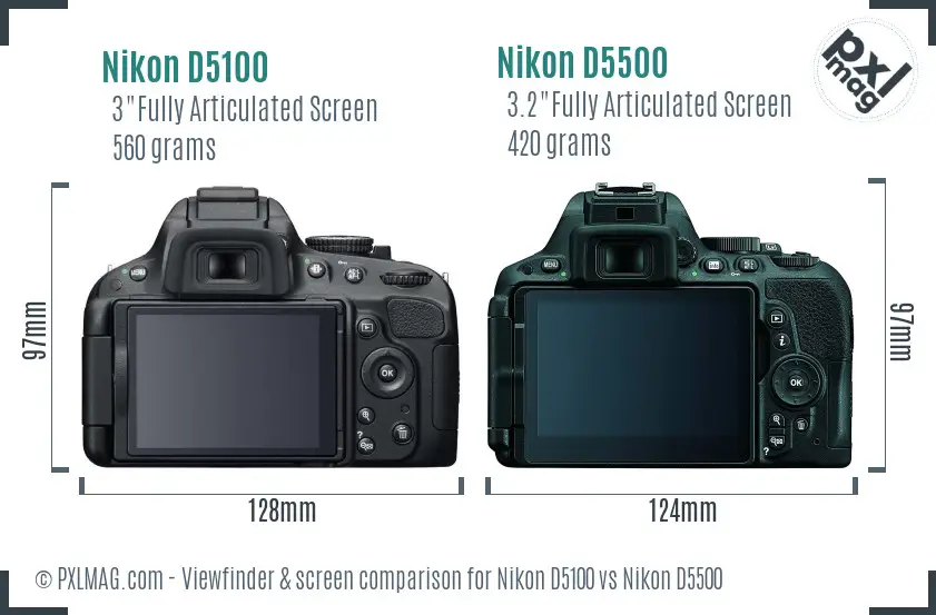 Nikon D5100 vs Nikon D5500 Screen and Viewfinder comparison