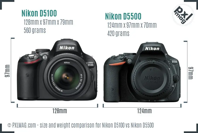 Nikon D5100 vs Nikon D5500 size comparison