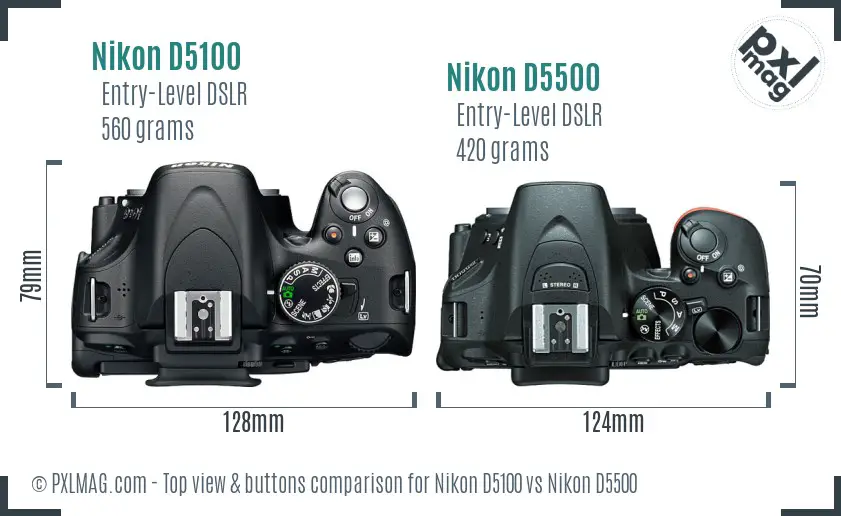 Nikon D5100 vs Nikon D5500 top view buttons comparison