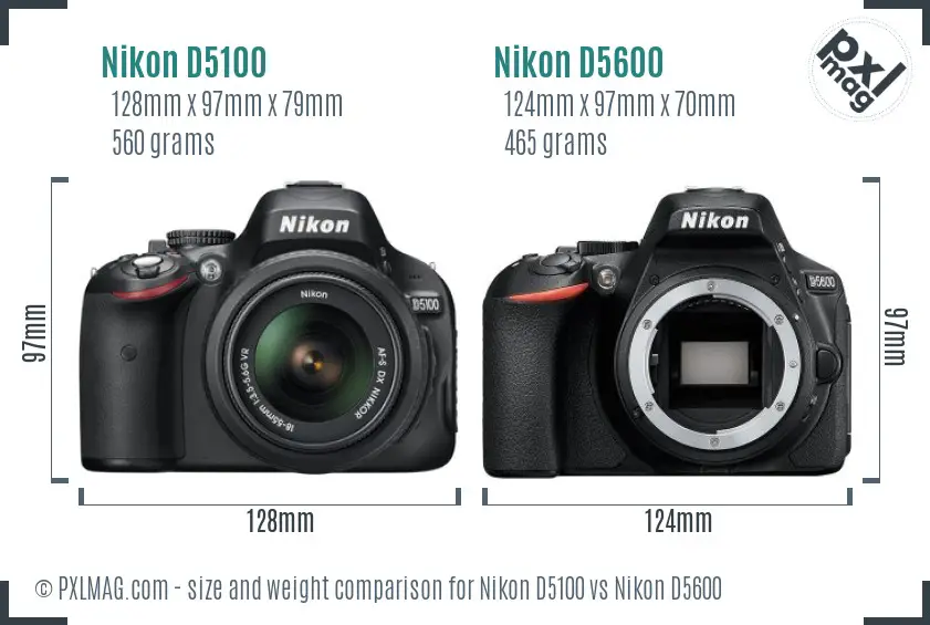 Nikon D5100 vs Nikon D5600 size comparison