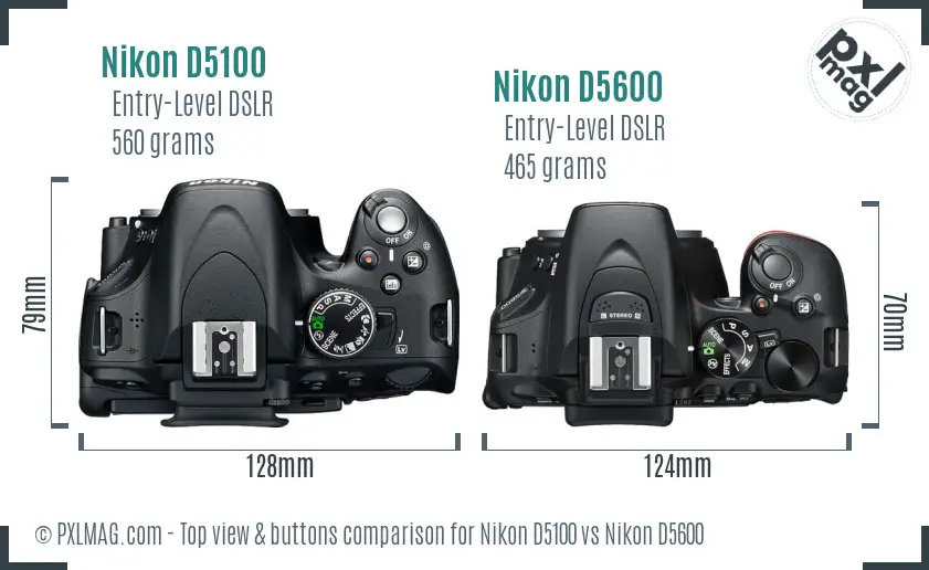 Nikon D5100 vs Nikon D5600 top view buttons comparison