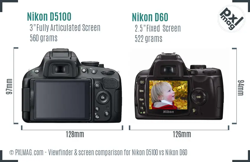 Nikon D5100 vs Nikon D60 Screen and Viewfinder comparison