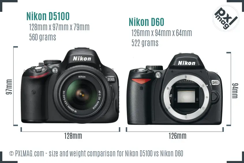 Nikon D5100 vs Nikon D60 size comparison