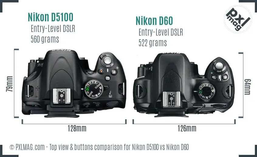 Nikon D5100 vs Nikon D60 top view buttons comparison