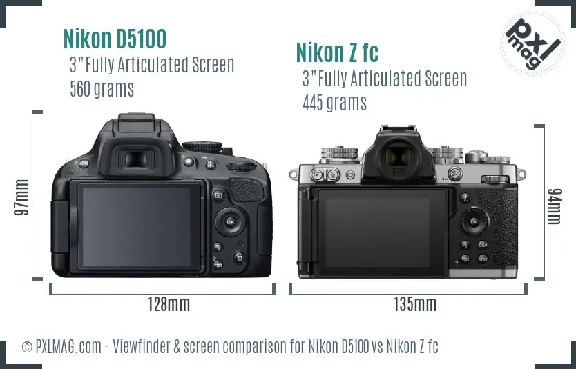 Nikon D5100 vs Nikon Z fc Screen and Viewfinder comparison Nikon D5100 vs Nikon Z fc Screen and Viewfinder comparison