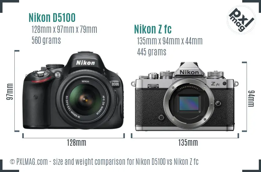 Nikon D5100 vs Nikon Z fc size comparison Nikon D5100 vs Nikon Z fc size comparison