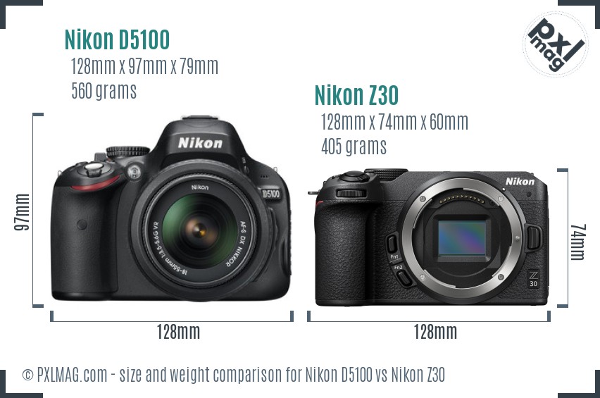 Nikon D5100 vs Nikon Z30 size comparison Nikon D5100 vs Nikon Z30 size comparison