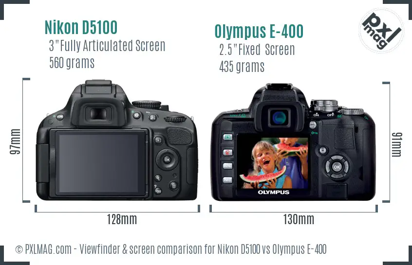 Nikon D5100 vs Olympus E-400 Screen and Viewfinder comparison