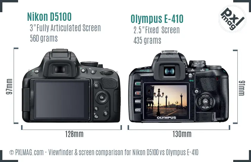 Nikon D5100 vs Olympus E-410 Screen and Viewfinder comparison