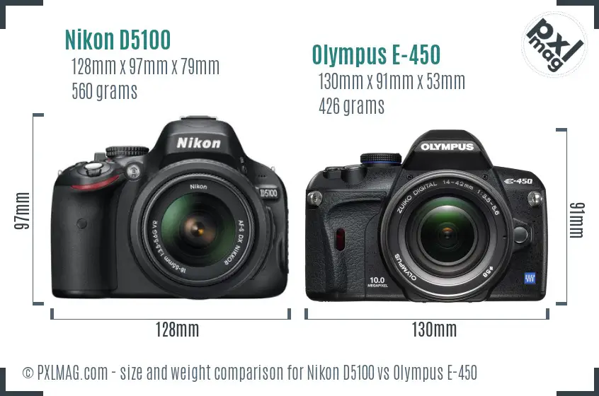 Nikon D5100 vs Olympus E-450 size comparison