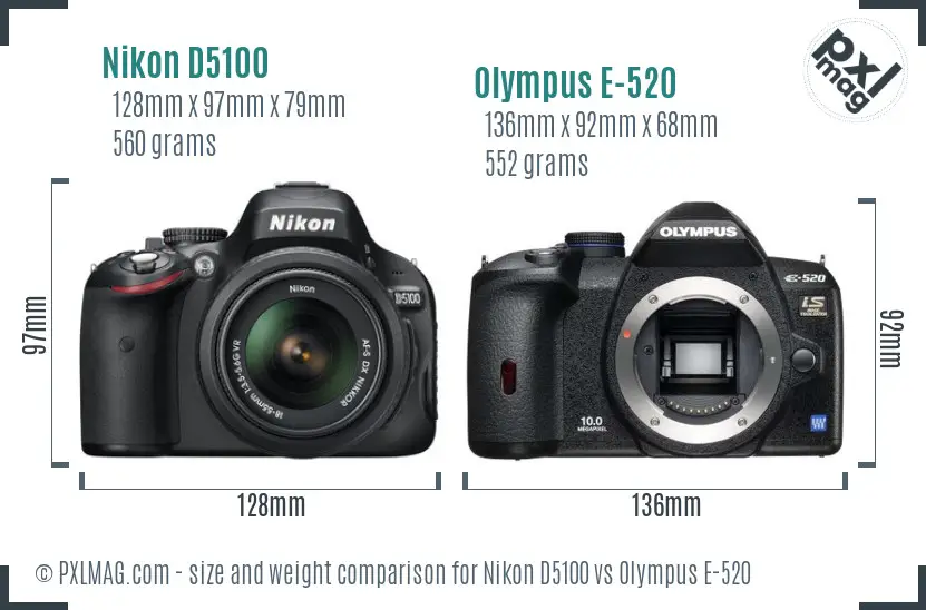 Nikon D5100 vs Olympus E-520 size comparison