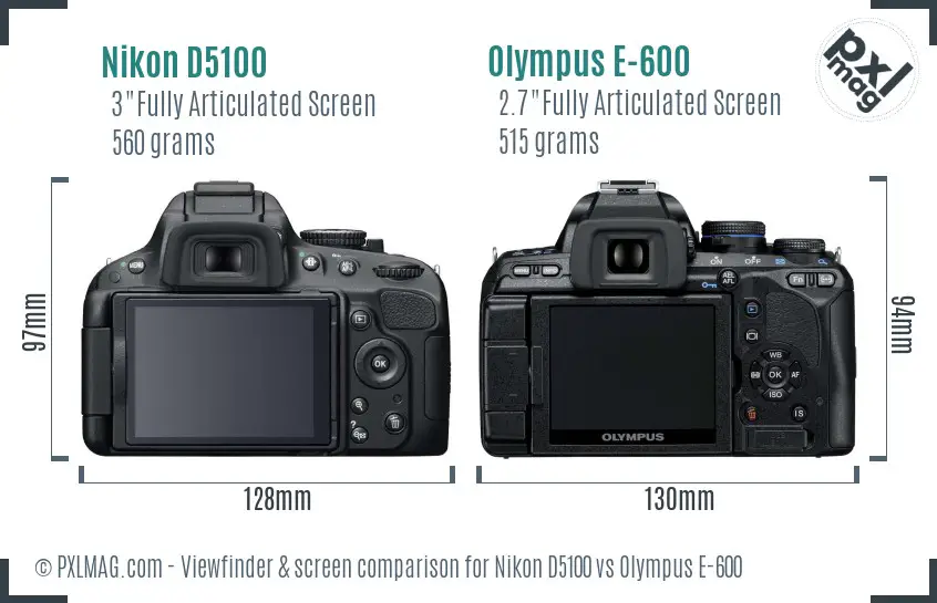 Nikon D5100 vs Olympus E-600 Screen and Viewfinder comparison