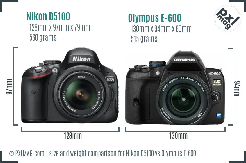 Nikon D5100 vs Olympus E-600 size comparison