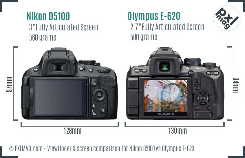Nikon D5100 vs Olympus E-620 Screen and Viewfinder comparison