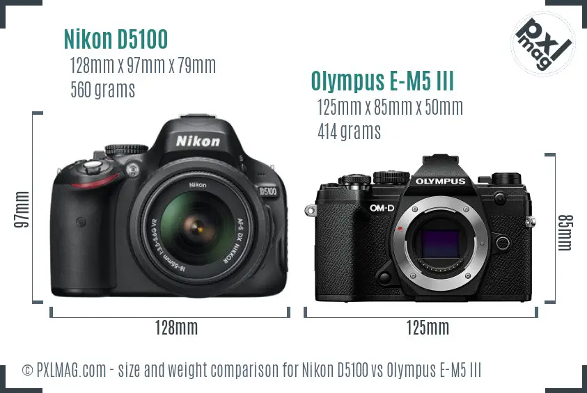Nikon D5100 vs Olympus E-M5 III size comparison