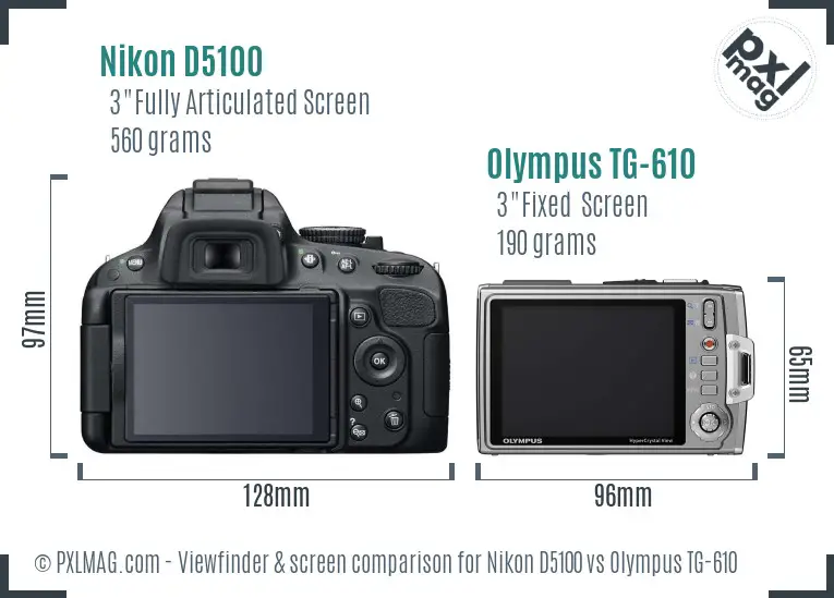 Nikon D5100 vs Olympus TG-610 Screen and Viewfinder comparison