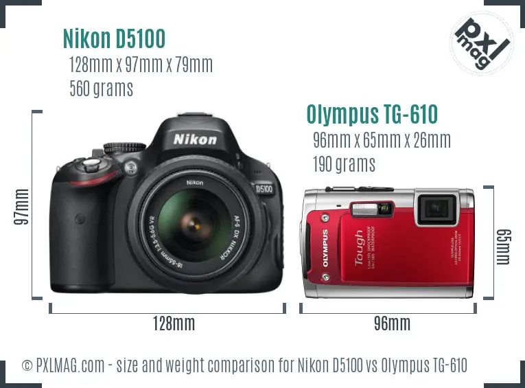 Nikon D5100 vs Olympus TG-610 size comparison