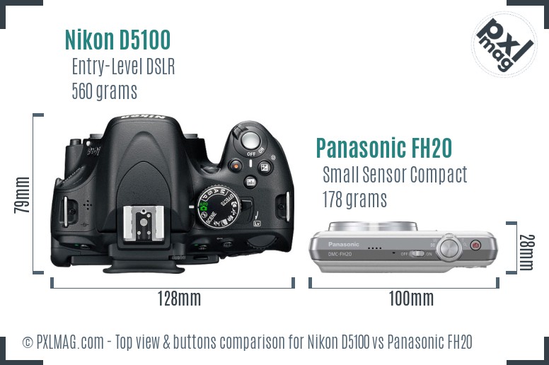 Nikon D5100 vs Panasonic FH20 top view buttons comparison