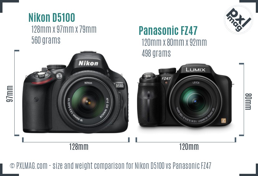 Nikon D5100 vs Panasonic FZ47 size comparison
