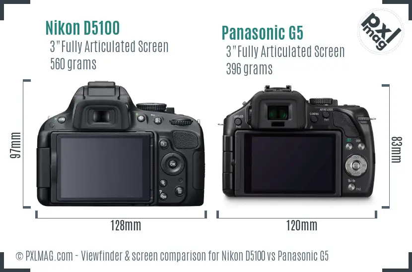 Nikon D5100 vs Panasonic G5 Screen and Viewfinder comparison