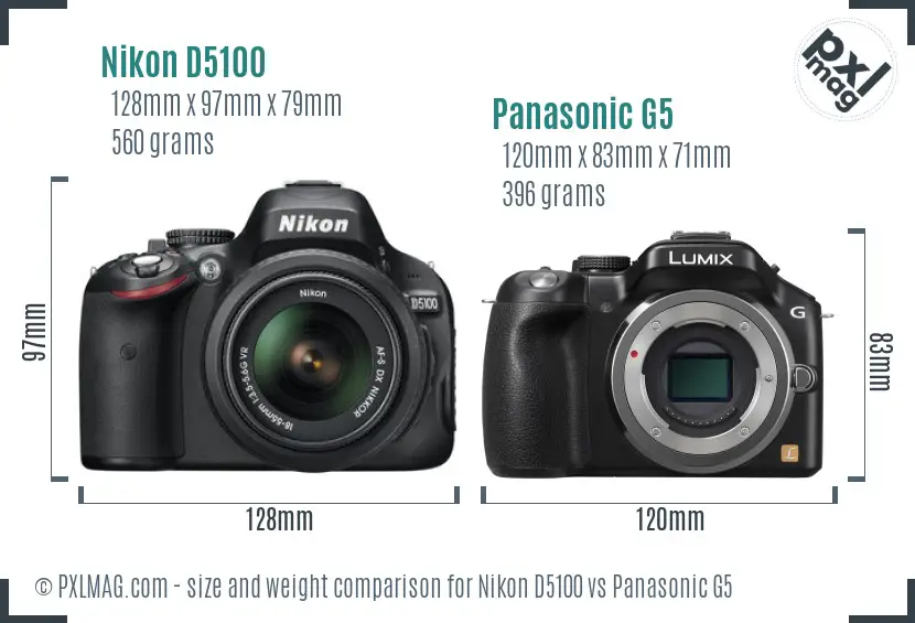 Nikon D5100 vs Panasonic G5 size comparison Nikon D5100 vs Panasonic G5 size comparison