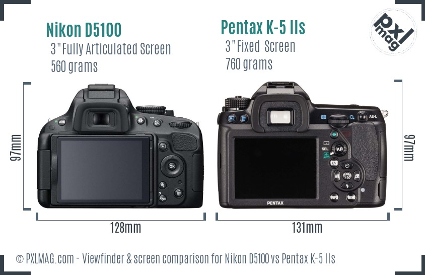 Nikon D5100 vs Pentax K-5 IIs Screen and Viewfinder comparison