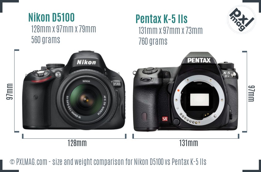 Nikon D5100 vs Pentax K-5 IIs size comparison