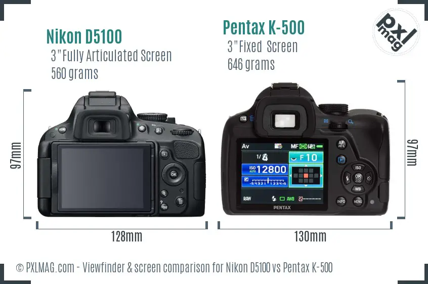 Nikon D5100 vs Pentax K-500 Screen and Viewfinder comparison