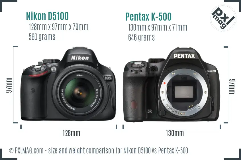 Nikon D5100 vs Pentax K-500 size comparison