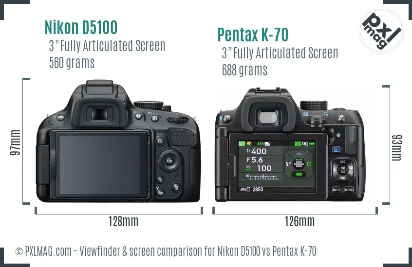 Nikon D5100 vs Pentax K-70 Screen and Viewfinder comparison