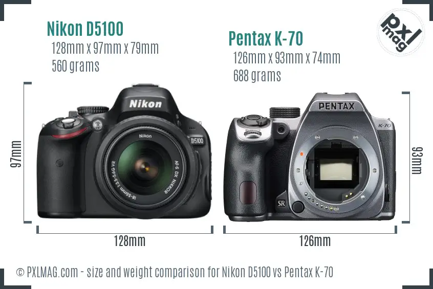 Nikon D5100 vs Pentax K-70 size comparison