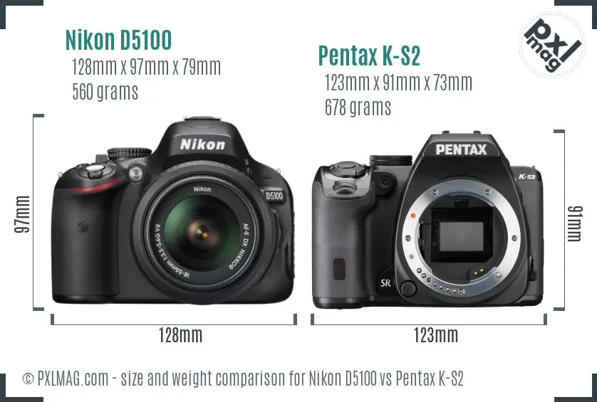 Nikon D5100 vs Pentax K-S2 size comparison