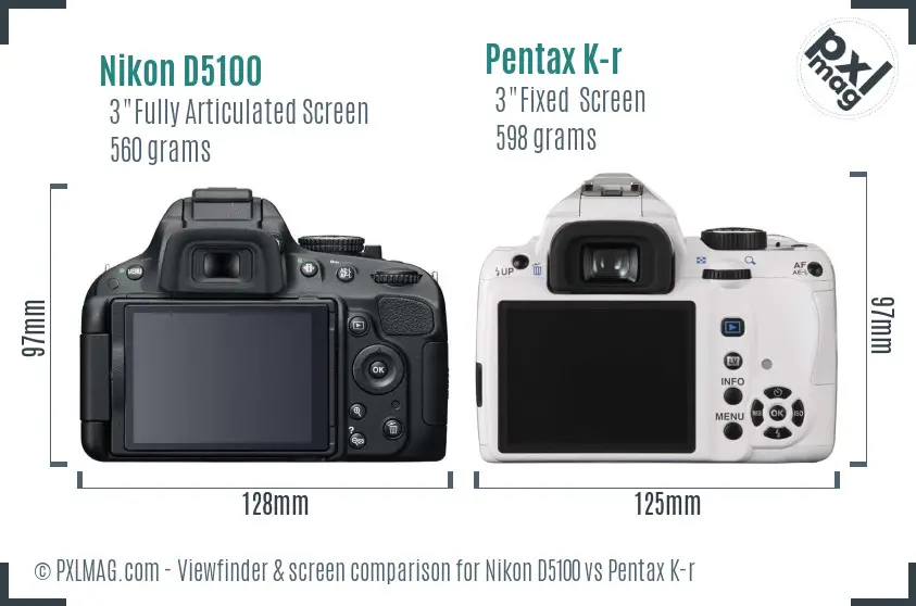 Nikon D5100 vs Pentax K-r Screen and Viewfinder comparison